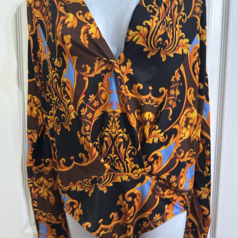 Zara Black and Gold Baroque Print Blouse